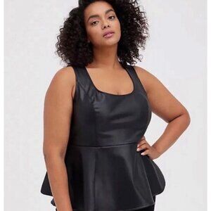 New NWT Women's Torrid Black Faux Leather Vegan Peplum Top 00 Medium Large 10